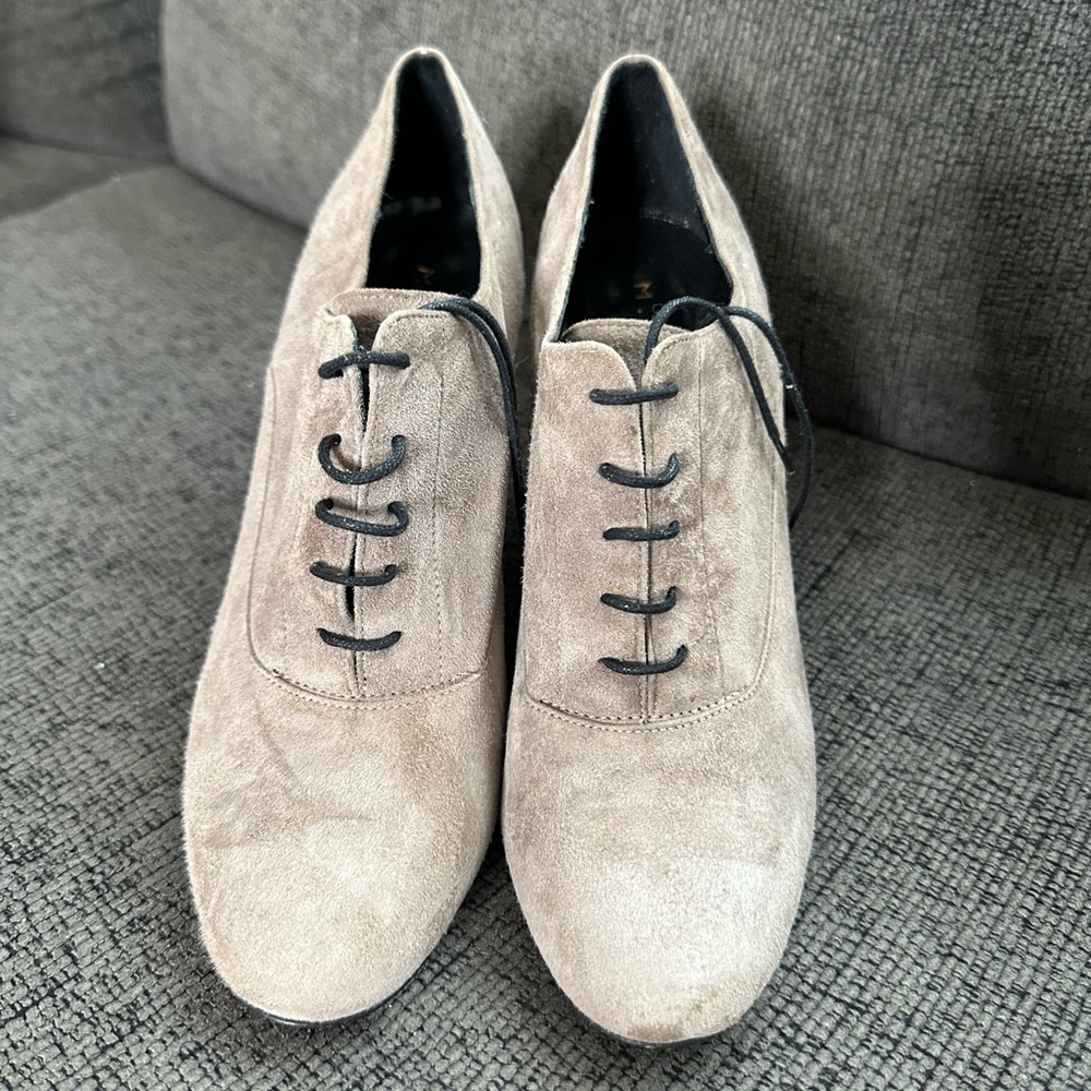 M. Gemi Suede Ankle Booties Heeled Oxford Lace-Up Tan Made in Italy 39 / US 8.5 - Picture 2 of 11